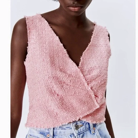 Zara Tops Zara Pink Textured Boho Vneck Rop Top Poshmark